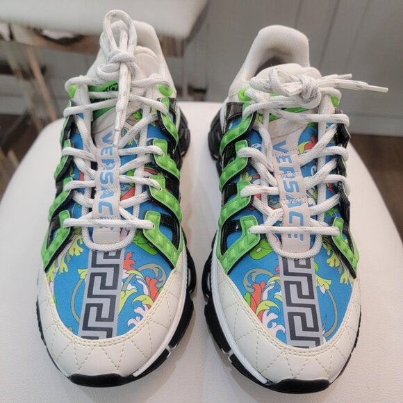 Versace Womens Trigreca Multi-Color Leather Canvas Logo Sneakers Size 38 - Picture 1 of 7